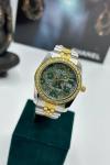 Rolex Taşlı Gold- Gümüş İçi Yeşil Kadın Saat  S360