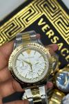 Versace Big Boss Modeli  Gold-Gümüş Kordon Beyaz Kadran  Erkek Çelik Saat  S442